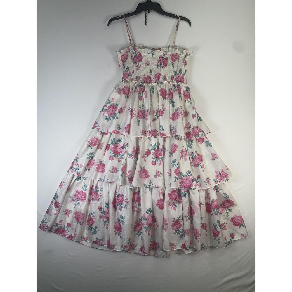 LoveShackFancy Dress Womens Small Multicolor Floral Smocked Tiered Maxi Sundress - Picture 2 of 5